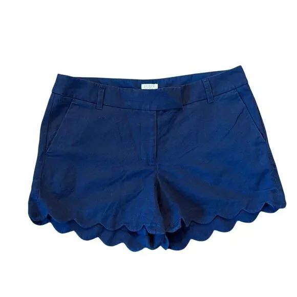J.Crew linen blend scallop hem navy shorts size 8 - Picture 2 of 10